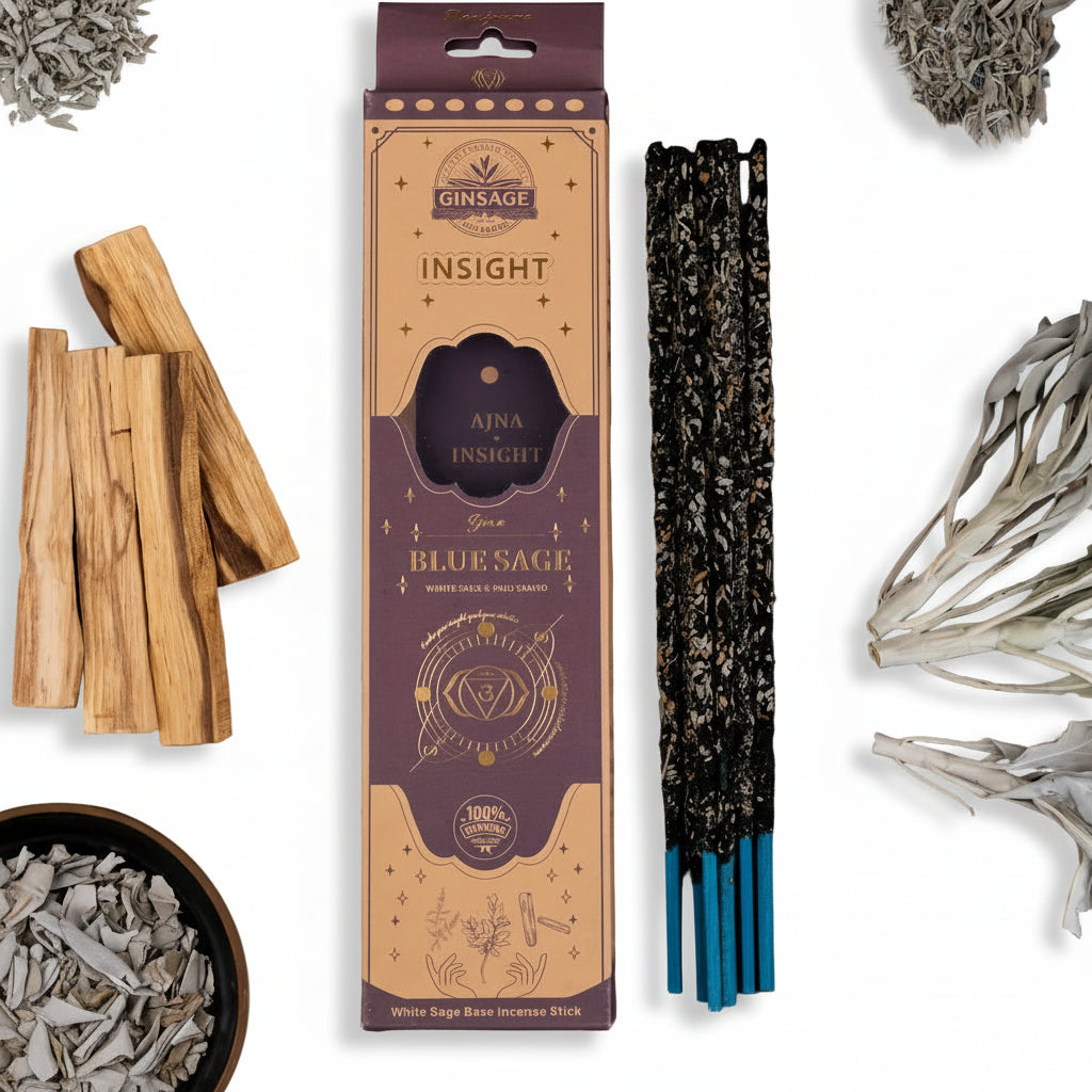 Blue Sage incense sticks with packaging on a white background