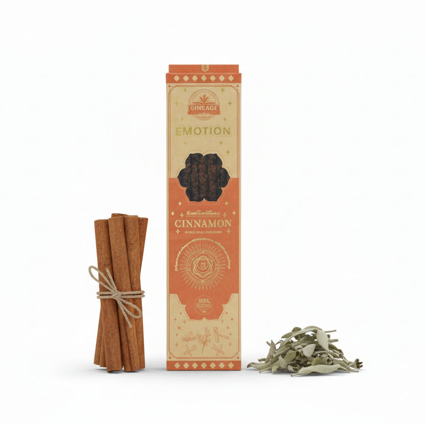 Cinnamon incense sticks with packaging on a white surface