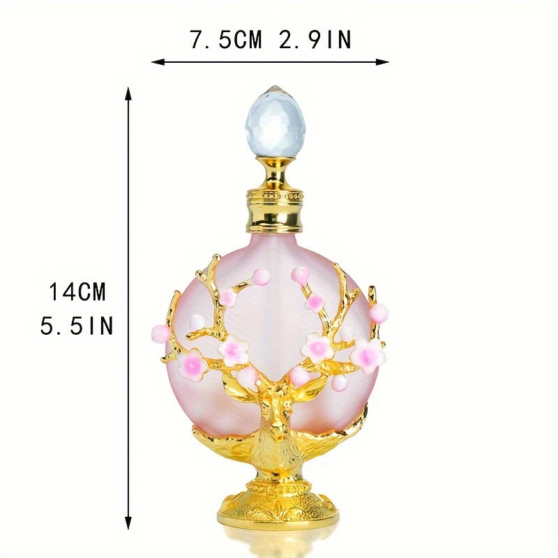 30ML Elegant Pink Perfume Bottle - Luxurious Artificial Crystal, Refillable, Fancy Glass Design, Brand H&D HYALINE & DORA with dimensions on a white background.