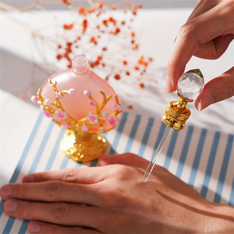 30ML Elegant Pink Perfume Bottle - Luxurious Artificial Crystal, Refillable, Fancy Glass Design, Brand H&D HYALINE & DORA  Elegant with glass rod applicator in use.
