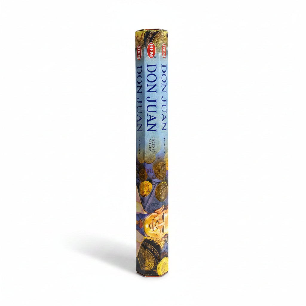 Pack of Don Juan incense sticks with colorful packaging on a white background -Clover's Charm