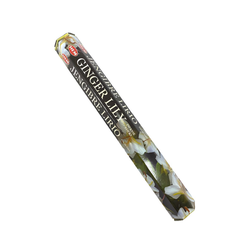 Ginger lily incense displayed on a white background inside boxed packaging. - Clover's Charm