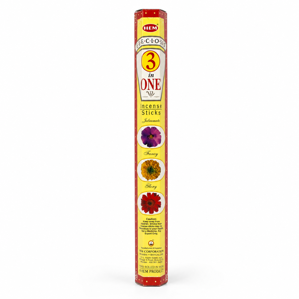 Hem 3 in one incense stick packaging with floral designs on a white background -Clover's Charm