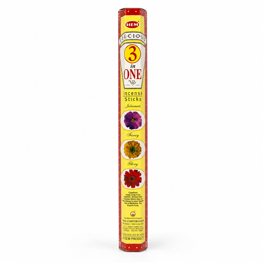 Hem 3 in one incense stick packaging with floral designs on a white background -Clover's Charm