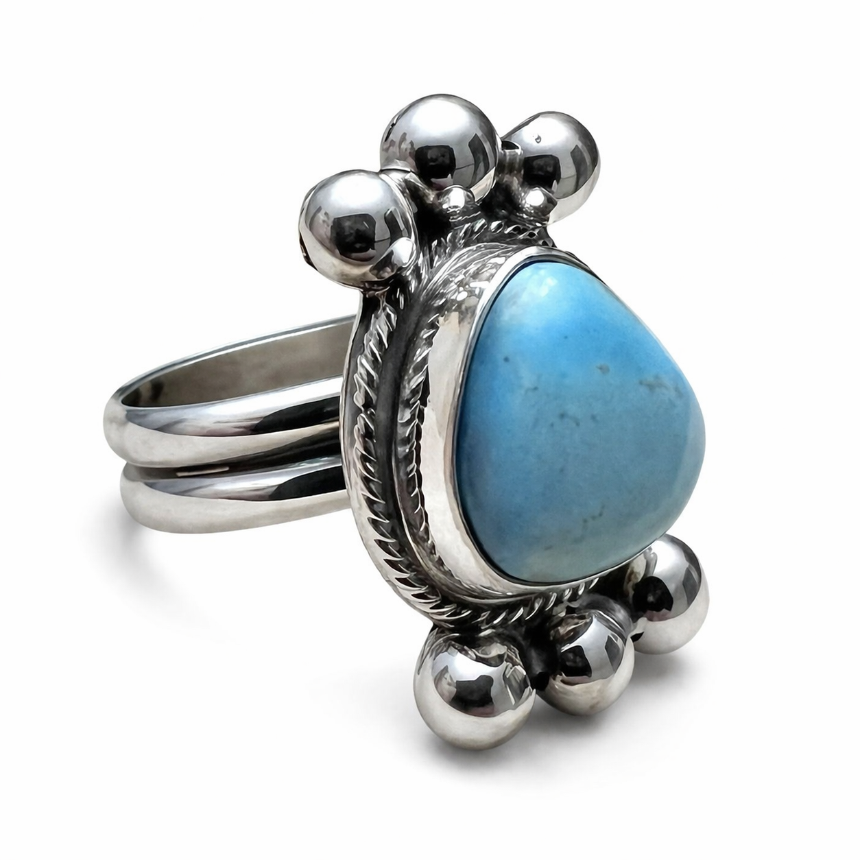 Joelias Draper Golden Hills turquoise and sterling silver ring size adjustable with intricate design details -Clover's Charm