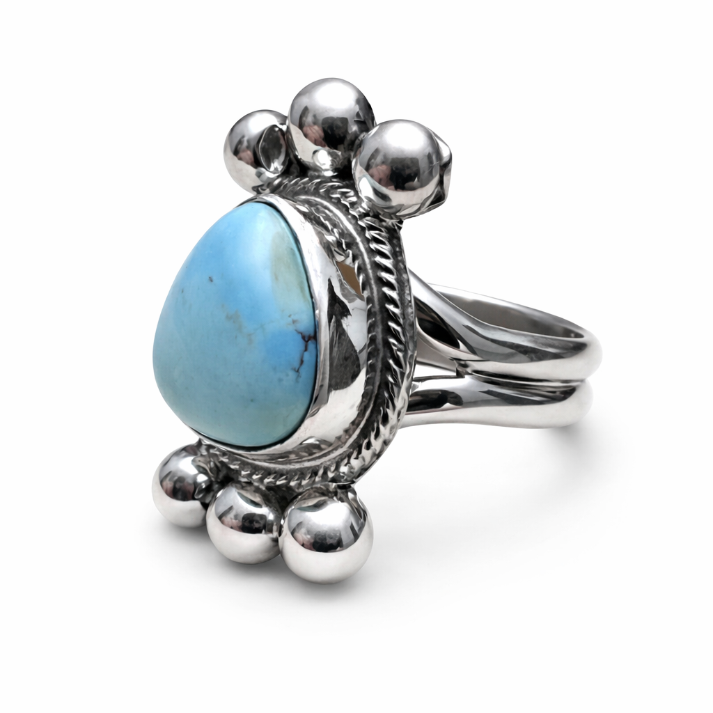 Joelias Draper Golden Hills turquoise and sterling silver adjustable ring featuring intricate turquoise and silver design - Clover's Charm