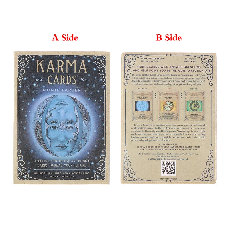 Karma Cards packaging with front and back views on a white background