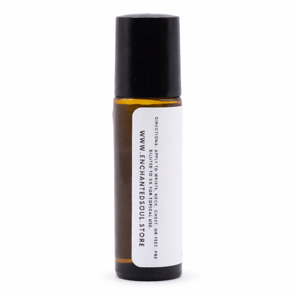 Small roller bottle with a white label on a white background - Clover's Charm