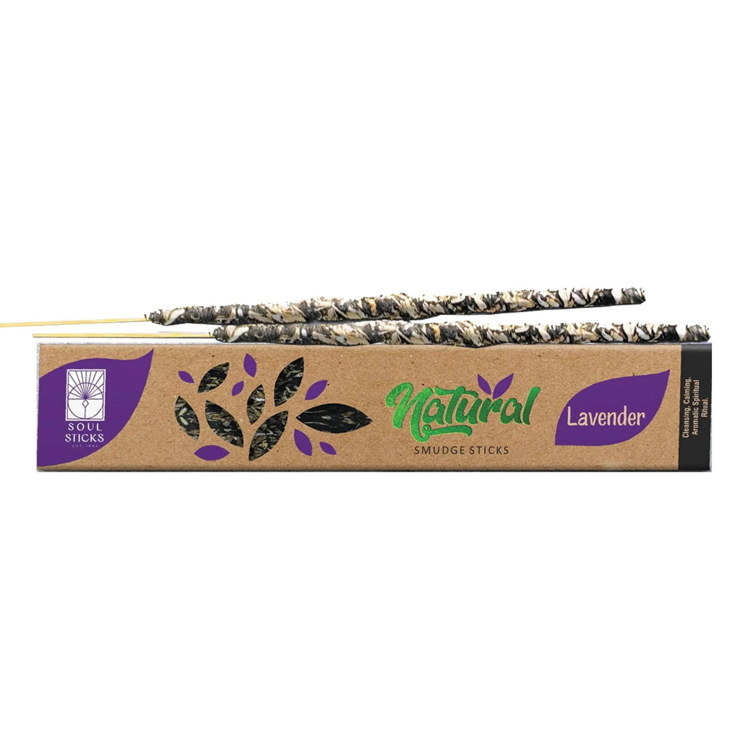 Box of Natural Lavender smudge sticks with branding on a white background - Clover's Charm