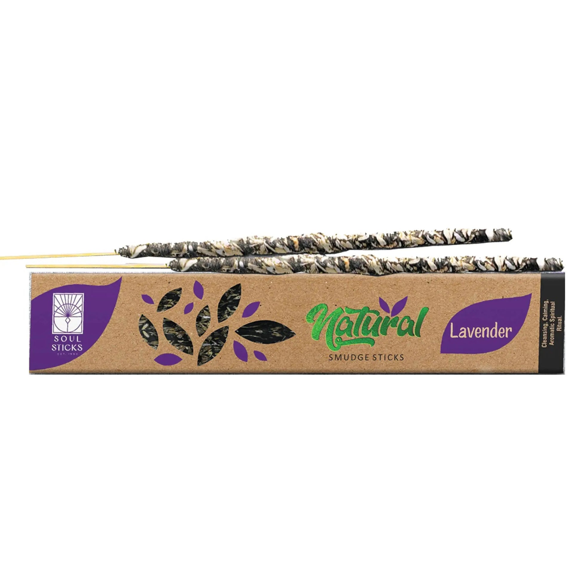 Box of Natural Lavender smudge sticks with branding on a white background - Clover's Charm