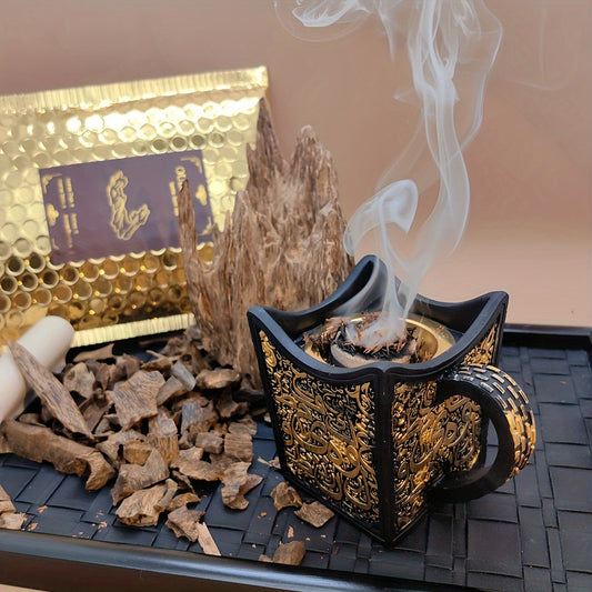 Luxury Oud Bakhoor Incense wood chips displayed with ornate incense burner for home decor
