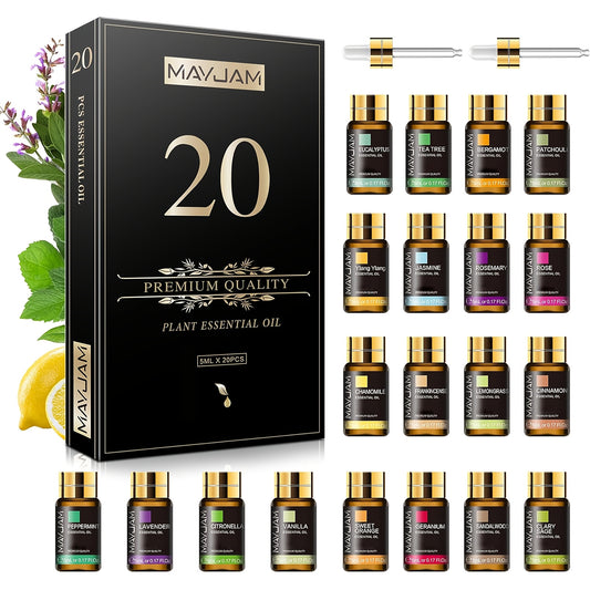 MAYJAM 20-piece essential oils set with black gift box and assorted 5ml fragrance bottles