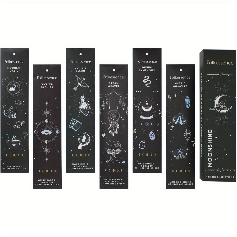 Moonshine incense stick gift set with black celestial packaging and 120 non toxic incense sticks