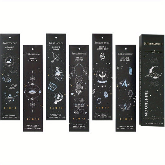 Moonshine incense stick gift set with black celestial packaging and 120 non toxic incense sticks