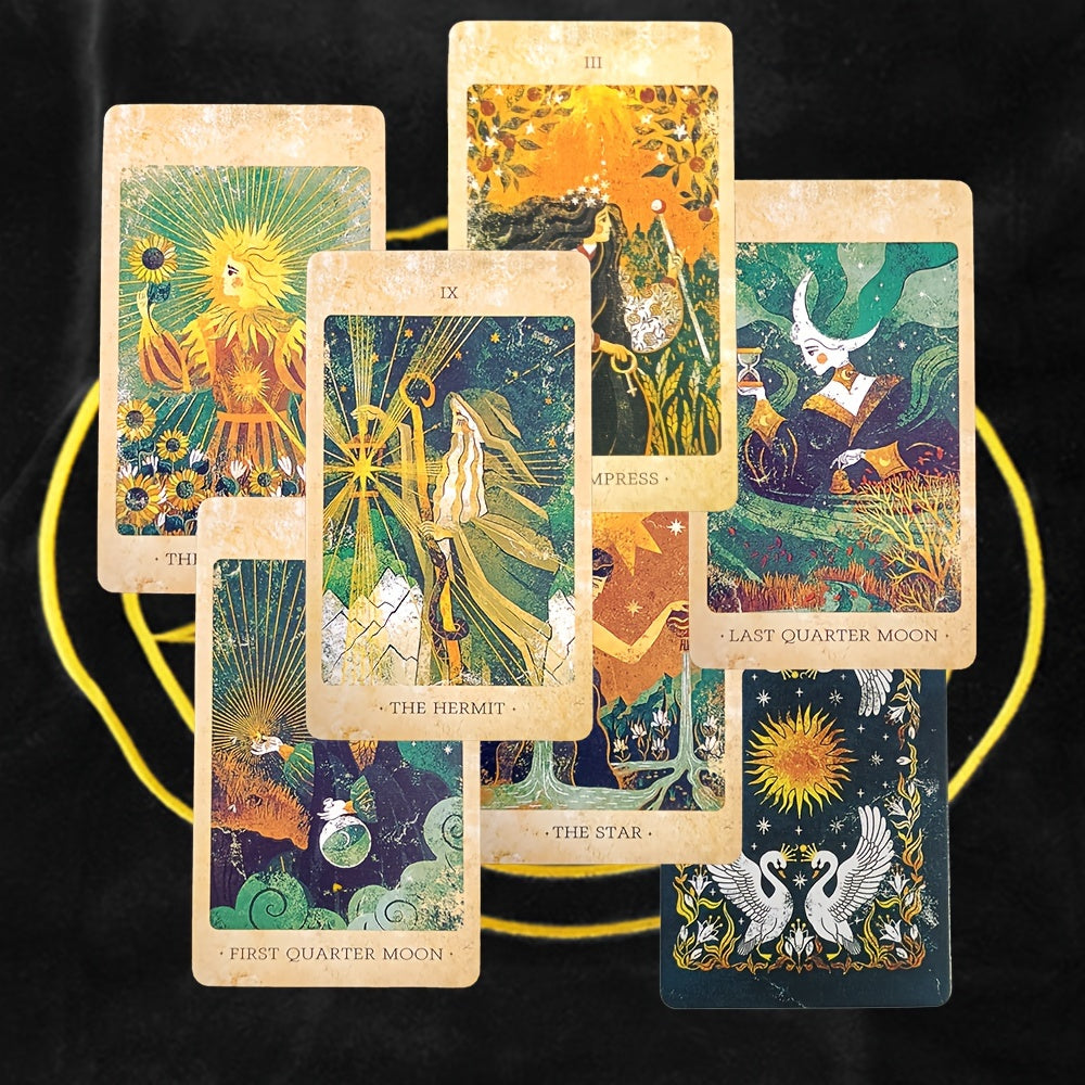 Collection of tarot cards with intricate designs on a dark background