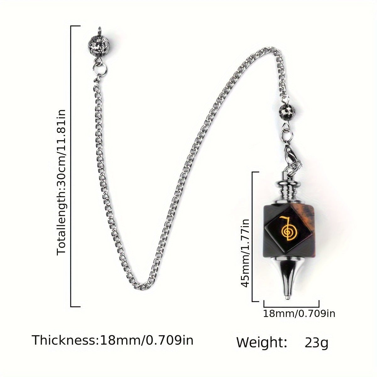 Necklace with a pendant and its measurements on a white background