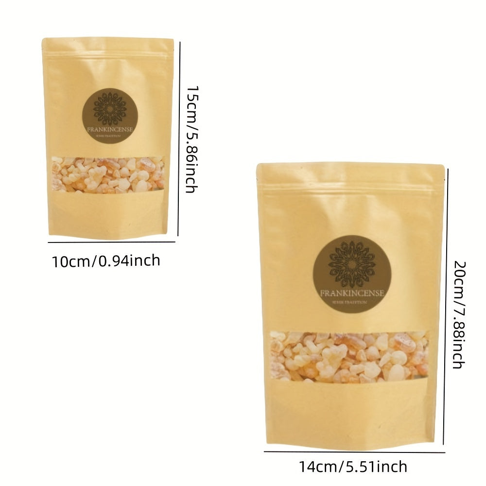 Frankincense resin incense package with visible resin fragments