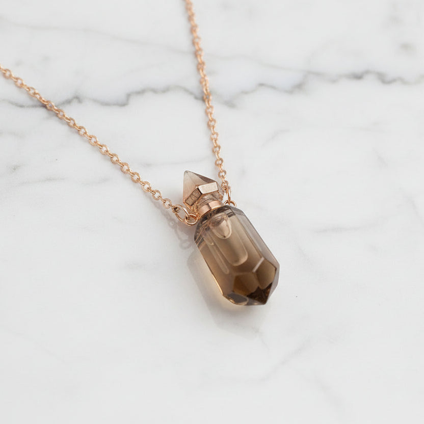 Natural Gems Stone Faceted Prism Perfume Bottle Pendants With gold plated chain.