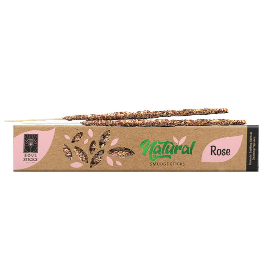 Box of natural rose smudge sticks with visible branding on a white background - Clover's Charm