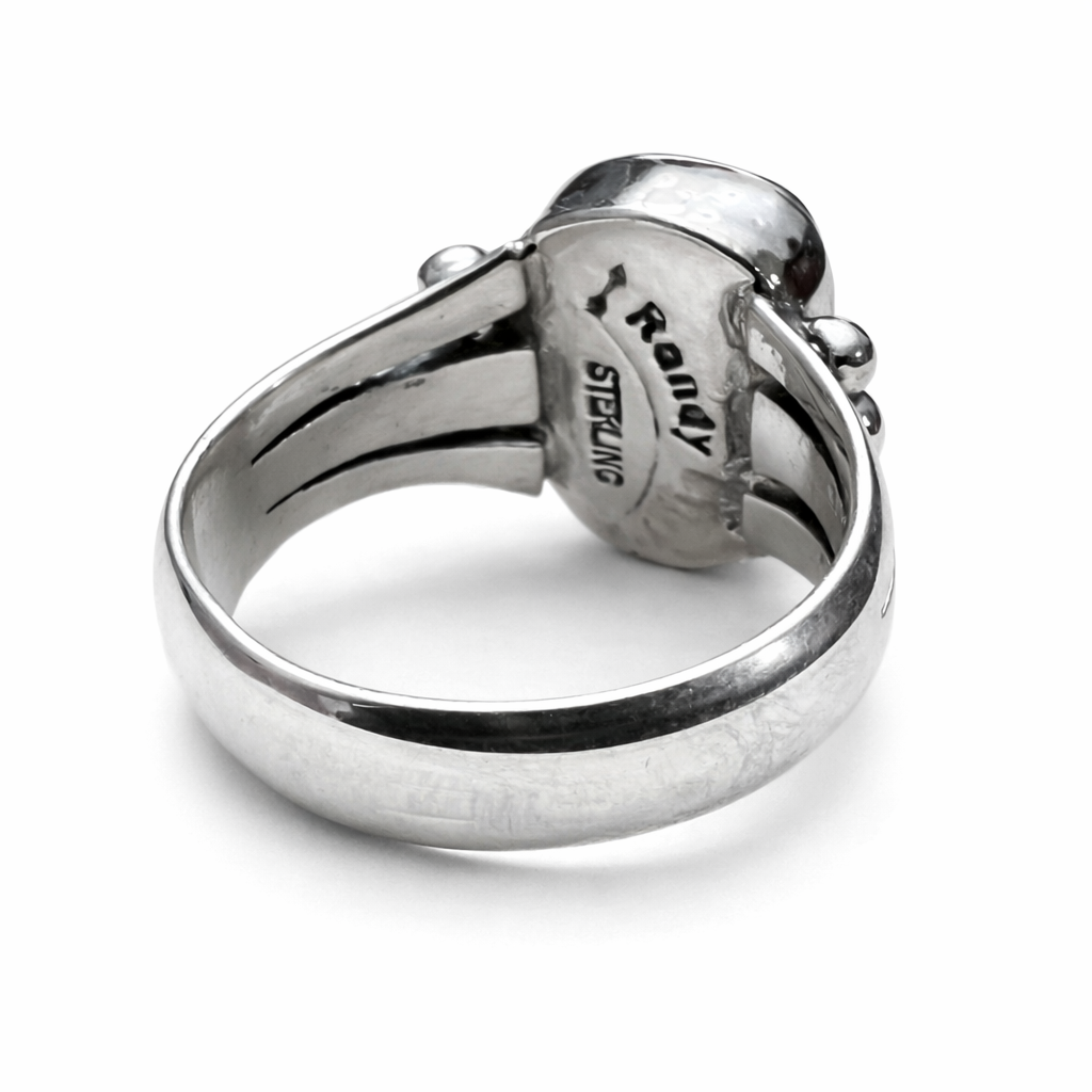 Natural Randy Billy Sterling Hallmark on a Silver ring on a white background