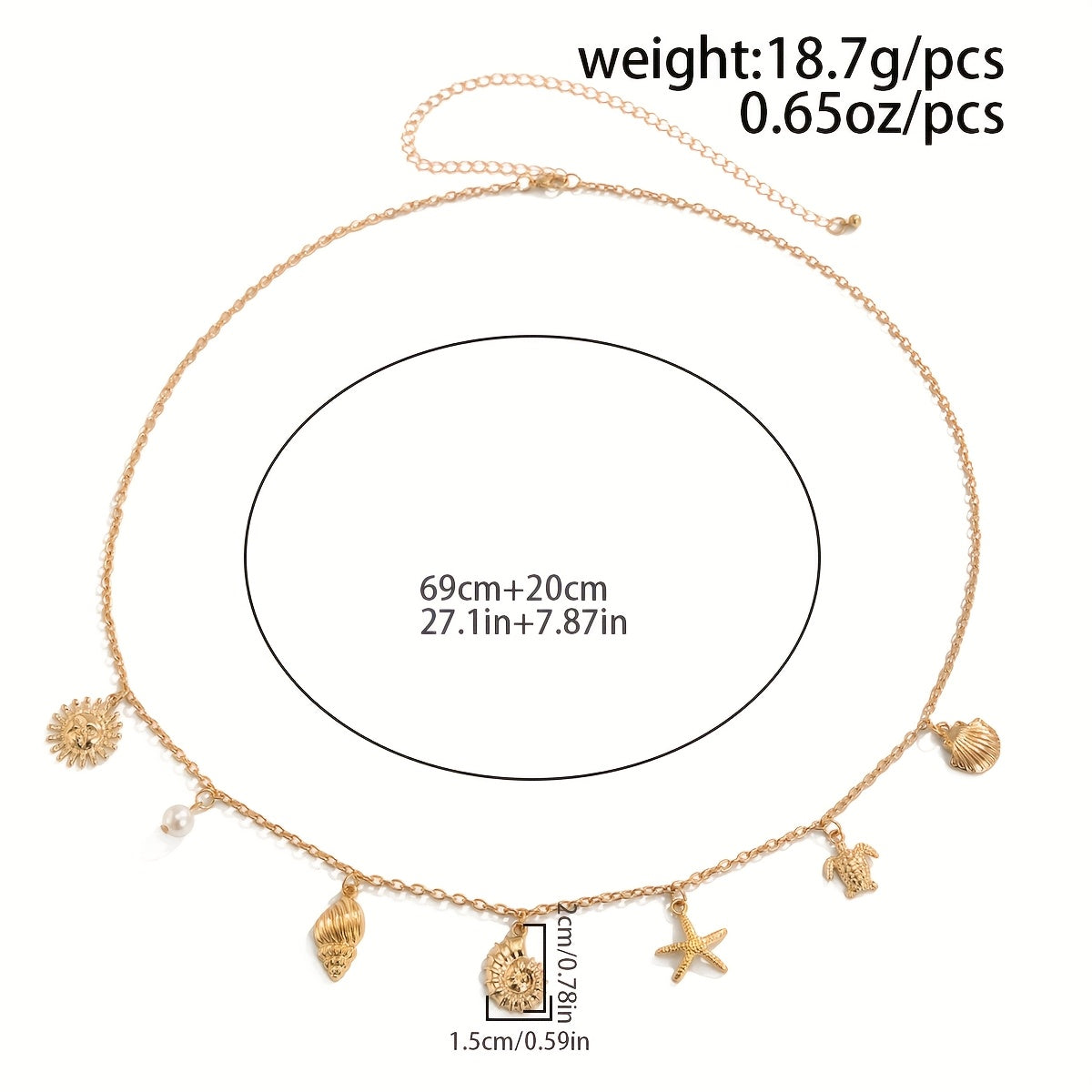Ocean charm waist chain with gold seashell starfish turtle and pearl accents adjustable beach body chain belt for women dimensions 