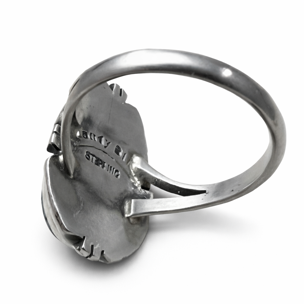 Sterling silver Randy Billy ring backside displaying hallmark.