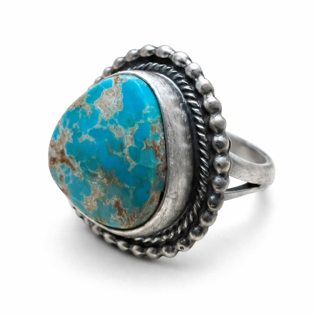 A Royston turquoise sterling silver ring size 9.5 handmade silver ring with natural turquoise stone