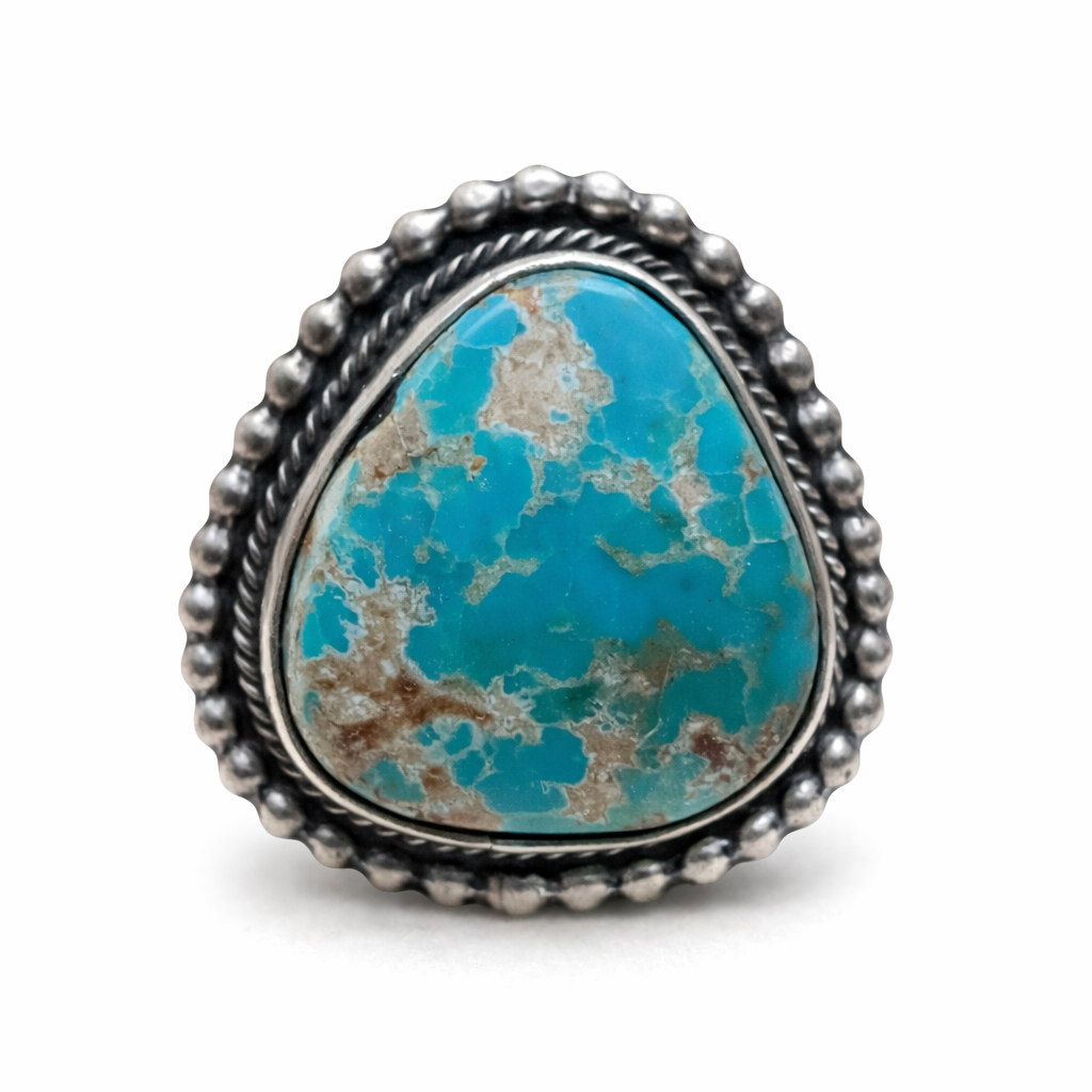 A Royston turquoise sterling silver ring with natural turquoise stone.