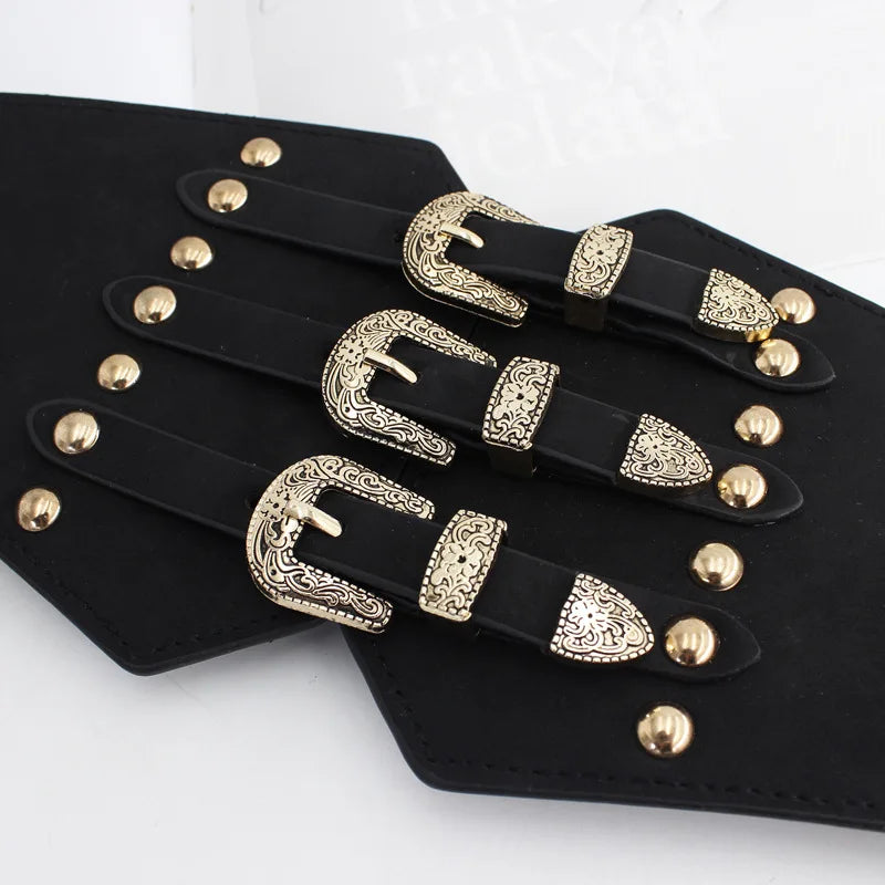 Renaissance Corset Belt Wide PU Leather Waist Belt - Clover's Charm