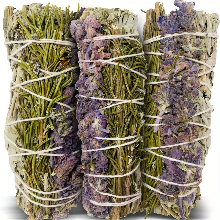 Sage incense stick close up with botanical texture and hand bundled finish