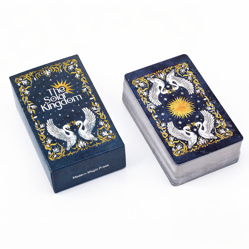 Card deck with 'The Solar Kingdom' branding on a white background