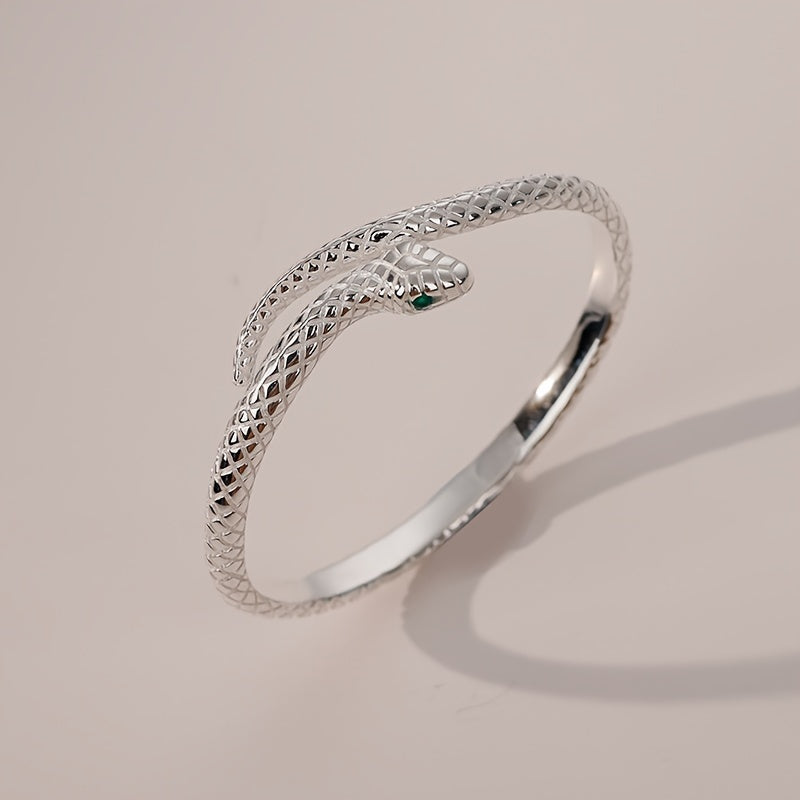 925 Silver Snake Bracelet with Cubic Zirconia standing upright on its own on a white background