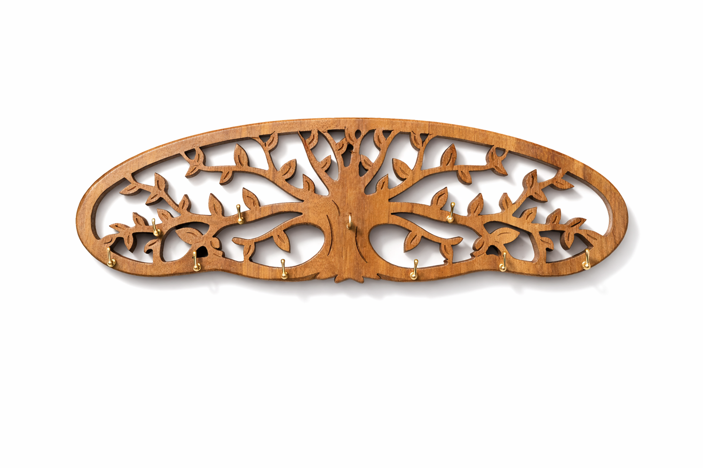 Wooden wall art with tree design on a white background