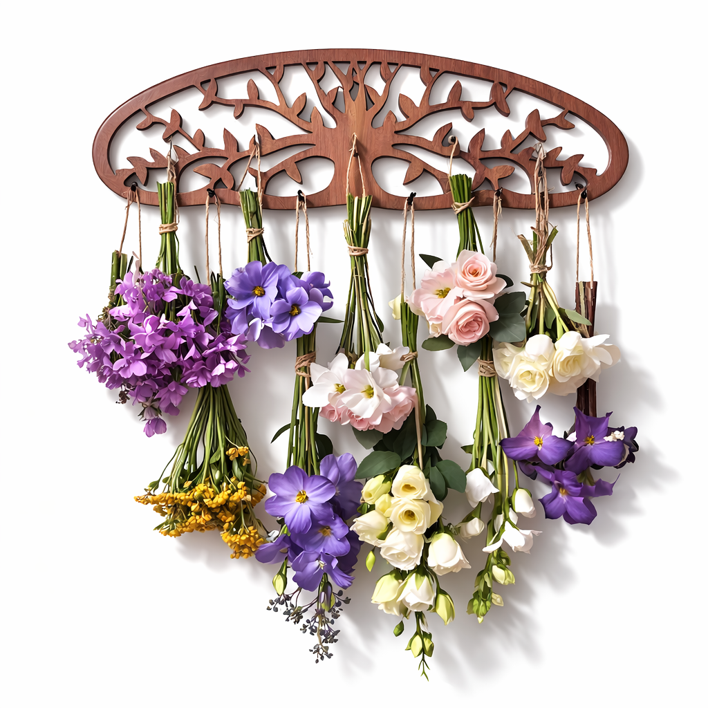 Decorative wall hook with floral bouquets on a white background