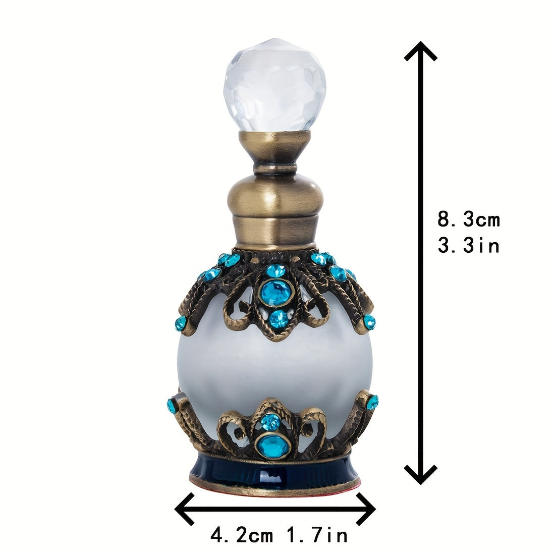 H&D HYALINE & DORA 2pcs 15ml Crystal Decorative Perfume Bottle, Vintage Style Rhinestone Jeweled Glass Perfume Bottle, Refillable Perfume Bottles  with size reference and dimensions on a white background.