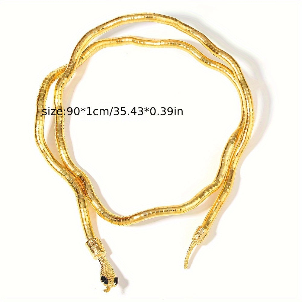 Vintage Punk Snake Chain Flexible Jewelry Necklace Bracelet Arm or Ankle Cuff with measurements on a white background