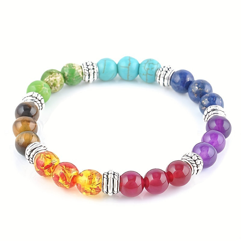 Vintage-Style Stone Bead Bracelet Set multi colored on a white background.