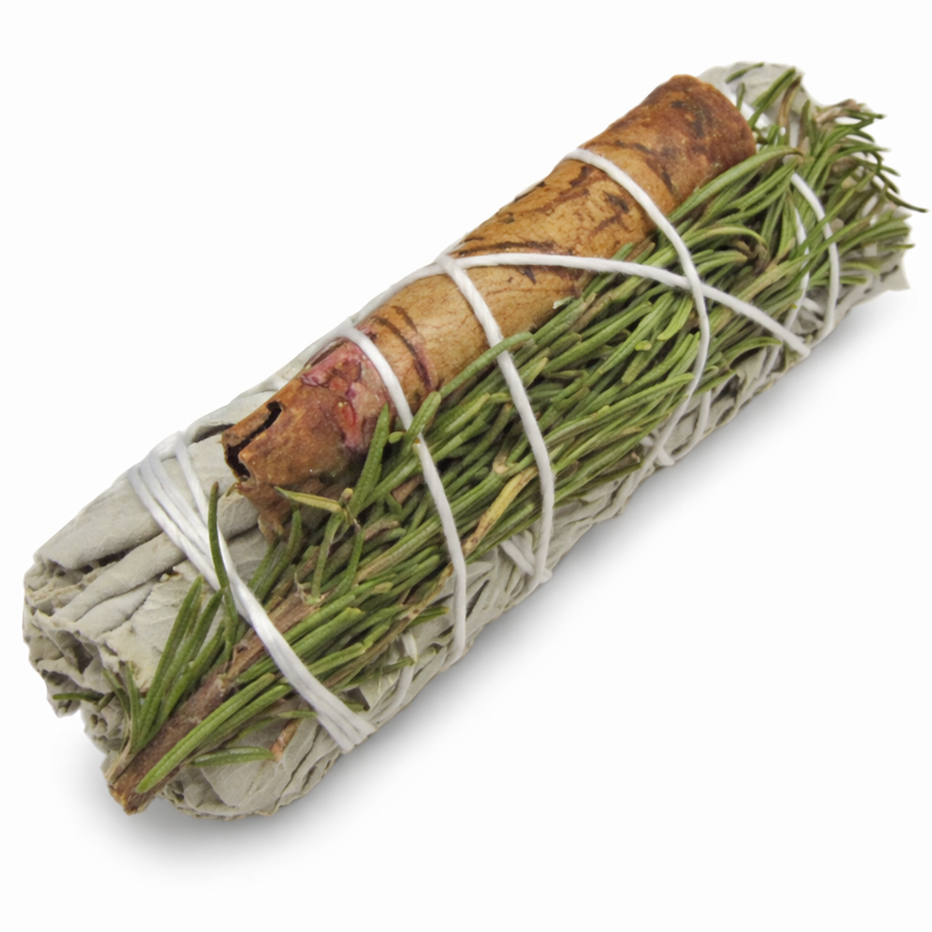 Bundled sage with white string on a white background - Clover's Charm