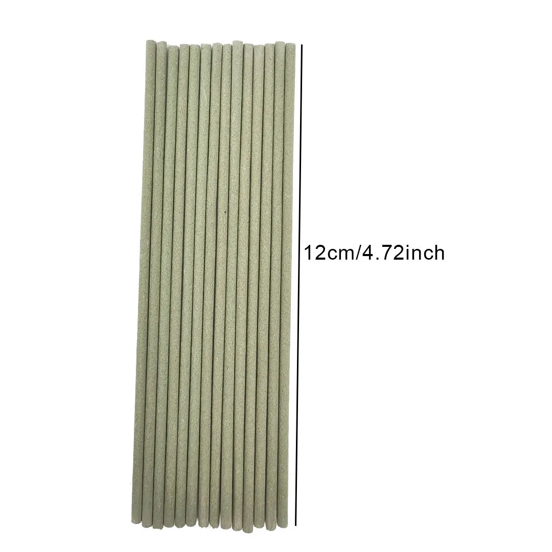 Set of green sage incense sticks with a measurement label on a white background