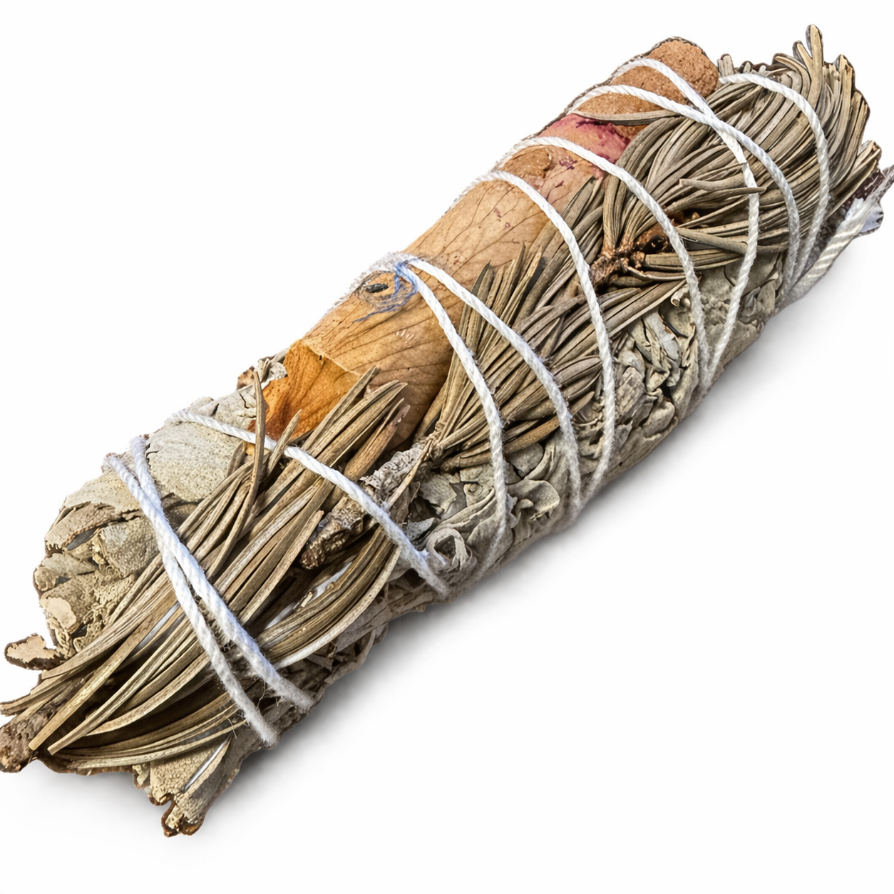 Sage bundle tied with white string on a white background - Clover's Charm