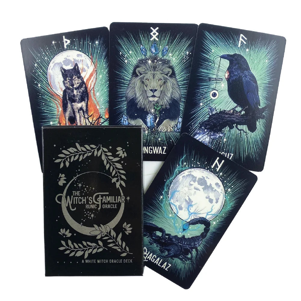 Set of tarot cards with mystical illustrations on a white background